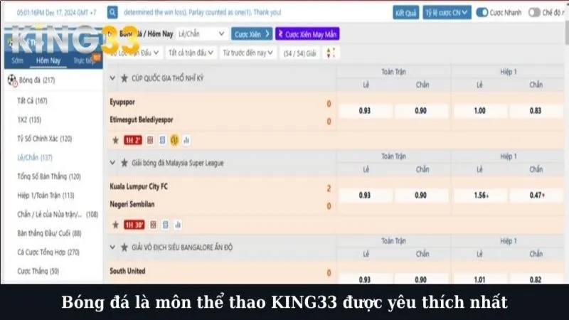 Bóng đá là môn thể thao KING33 được yêu thích nhất