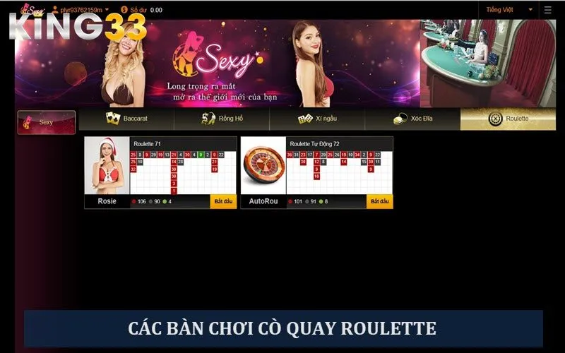 Các bàn chơi cò quay tại nhà cái King33