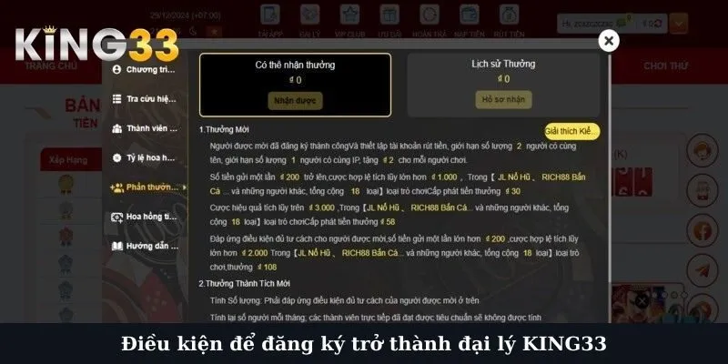 Điều kiện để đăng ký trở thành đại lý KING33