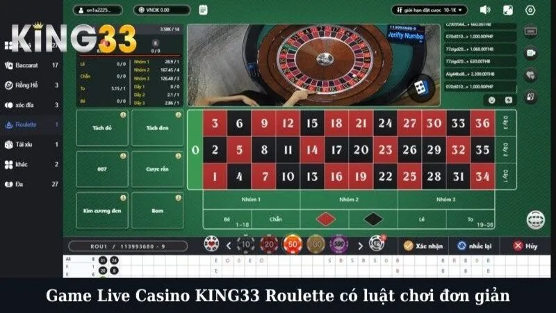 Game Live Casino KING33 Roulette có luật chơi đơn giản