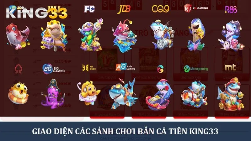 Giao diện các sảnh chơi Bắn cá Tiên tại King33