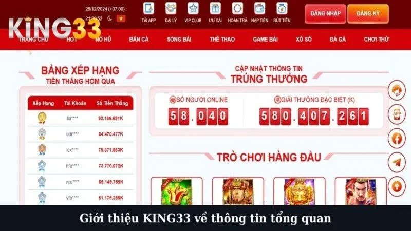 Giới thiệu KING33 về thông tin tổng quan