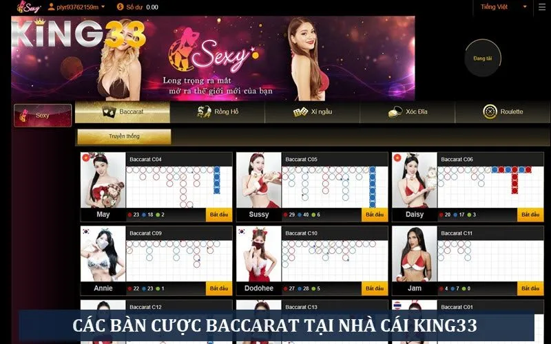 Sảnh chơi Baccarat tại nhà cái King33