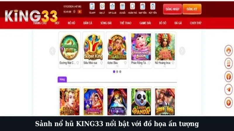 Sảnh nổ hũ KING33 nổi bật với đồ họa ấn tượng