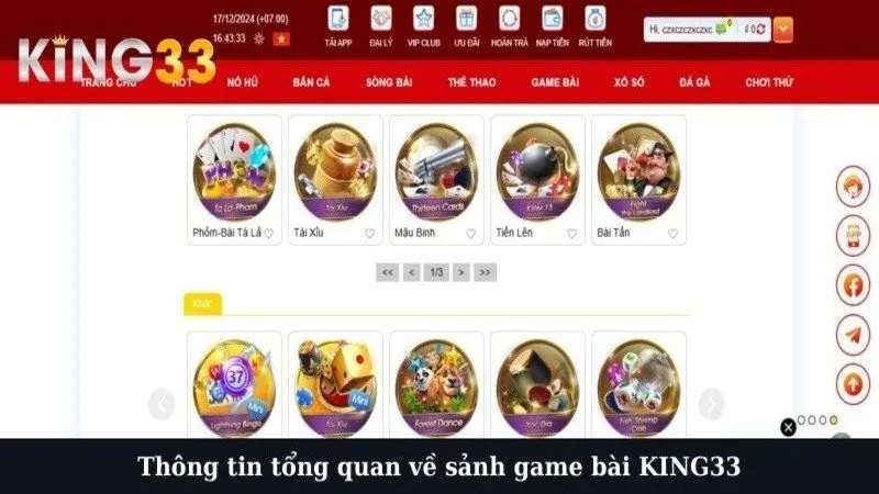 Thông tin tổng quan về sảnh game bài KING33