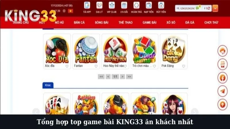 Tổng hợp top game bài KING33 ăn khách nhất