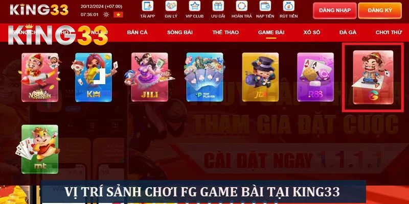 Vị trí của sảnh Game bài FG tại nhà cái